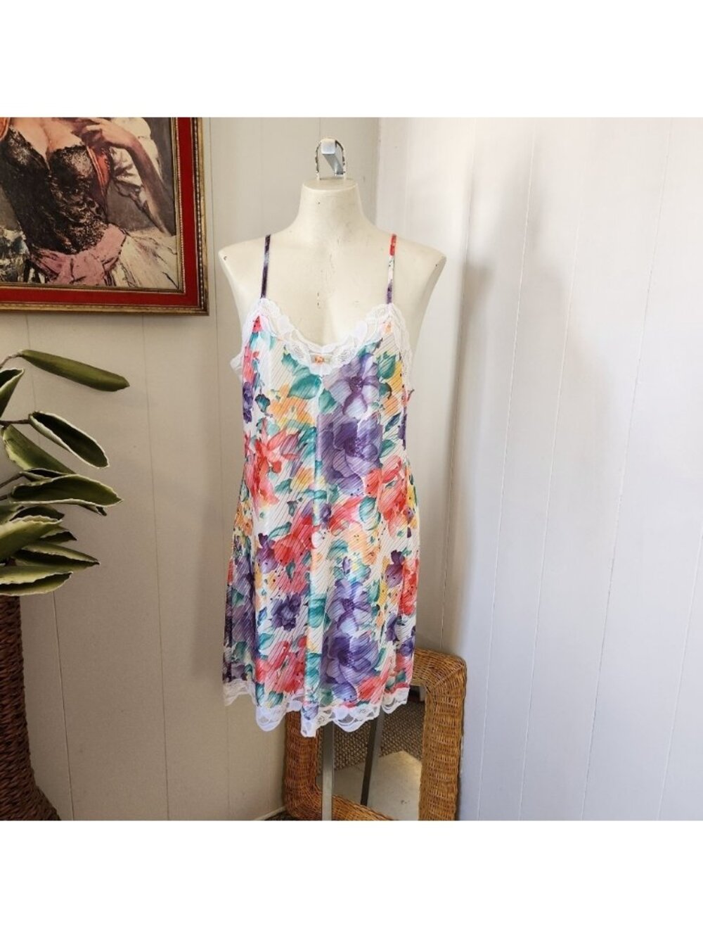 Vintage Floral Nightie Lingerie Sheer Slip Dress 90s 199ps Y2K Mini Fairycore - Picture 11 of 11